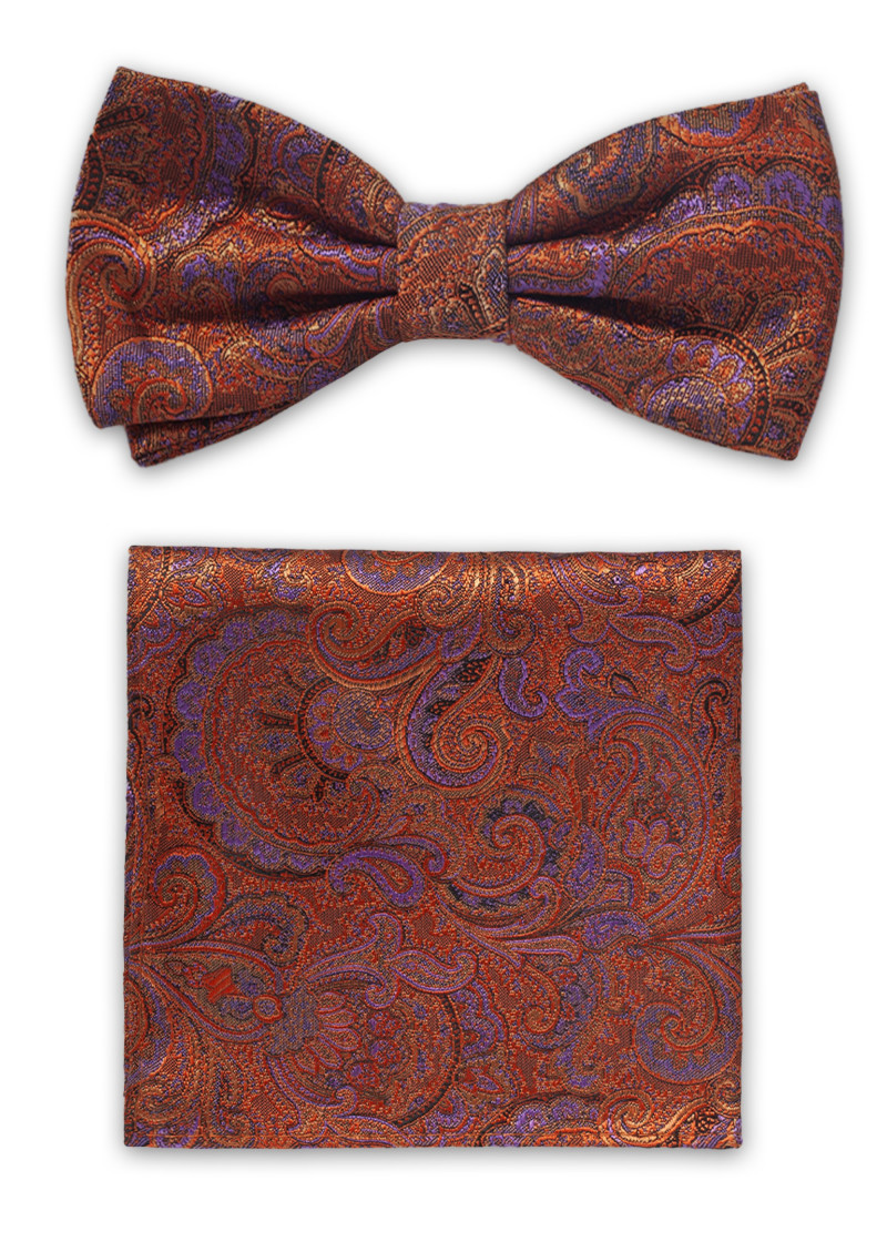 Fliegen-Set mit Paisley Muster (orange / lila)