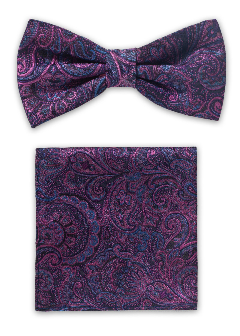 Fliegen-Set mit Paisley Muster (violett / navy)