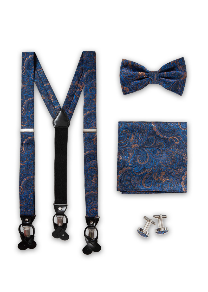Hosenträger-Set mit Paisley Design (navy / braun)