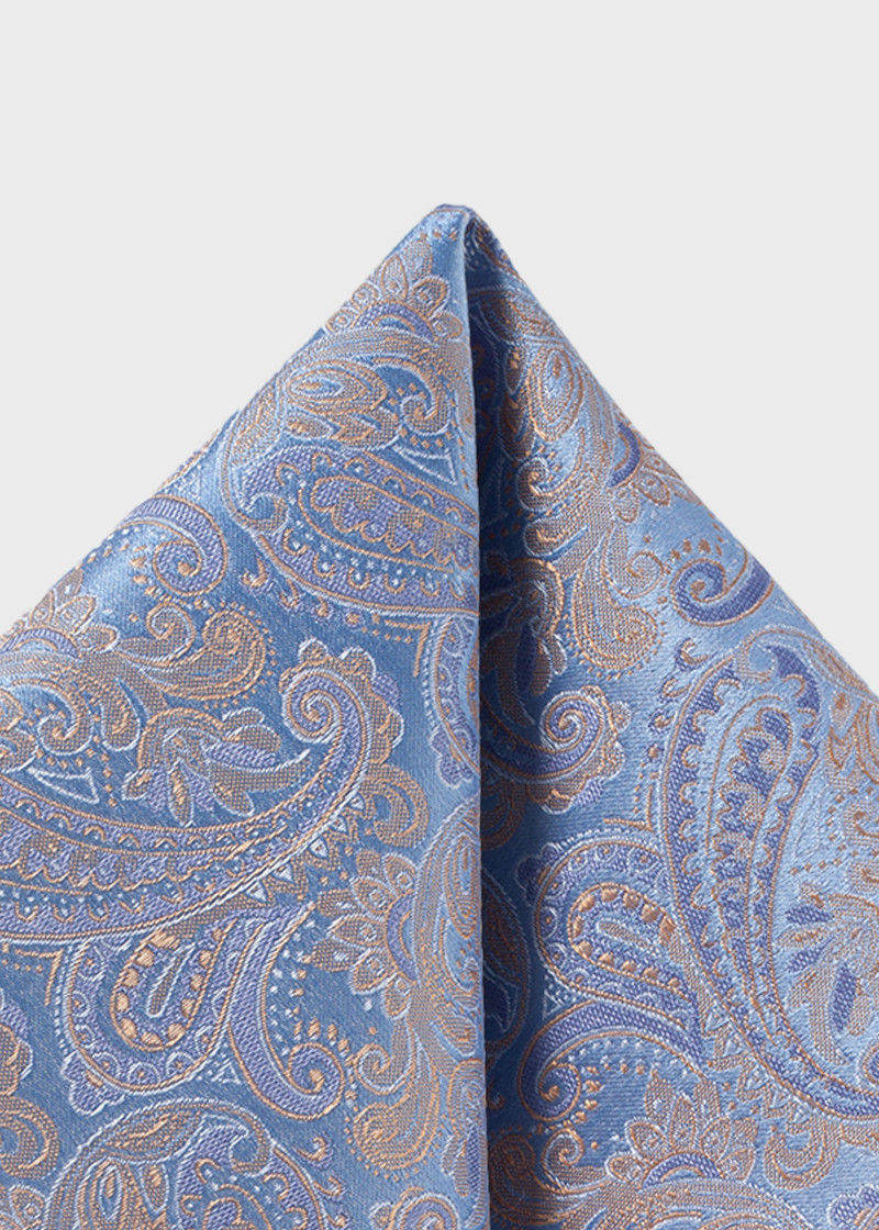 Seiden-Einstecktuch in blau mit Paisley-Muster