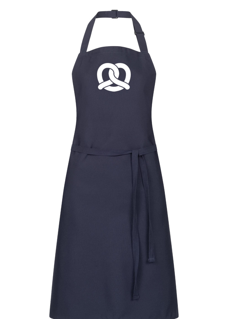 Dunkelblaue Latzschürze mit Brezen Logo