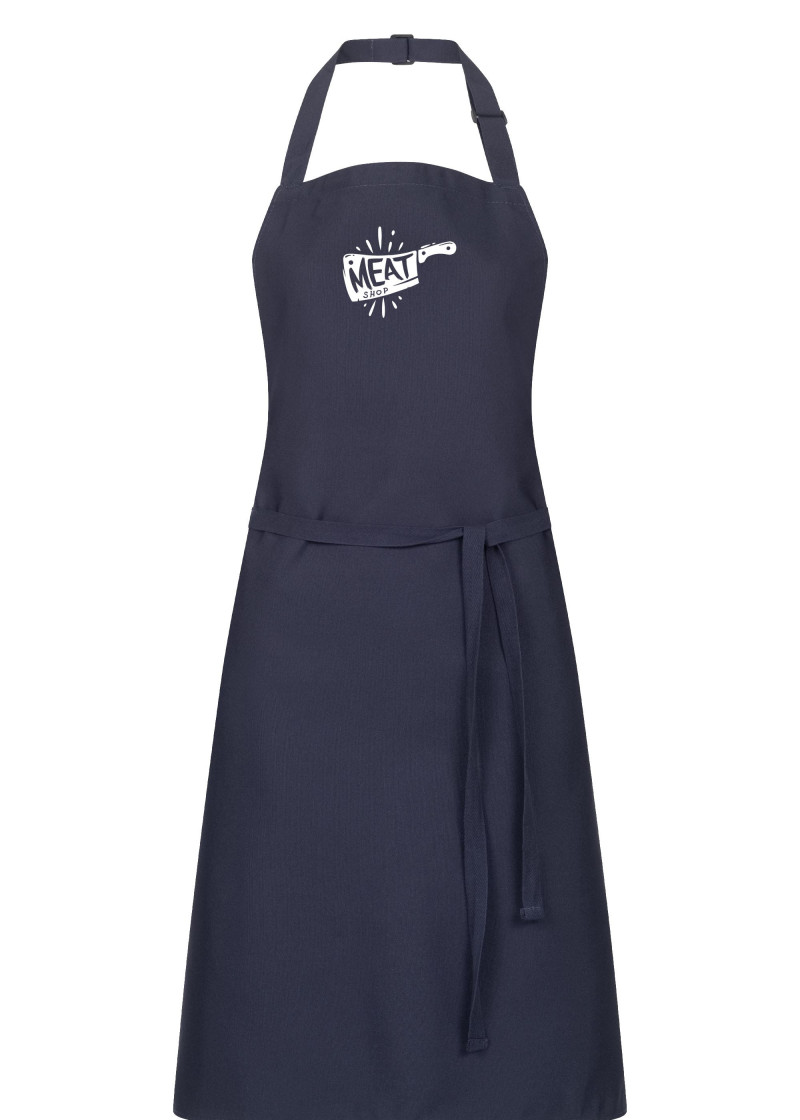 Dunkelblaue Latzschürze mit Meat Logo
