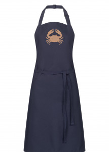 Dunkelblaue Latzschürze mit Krabbe Logo