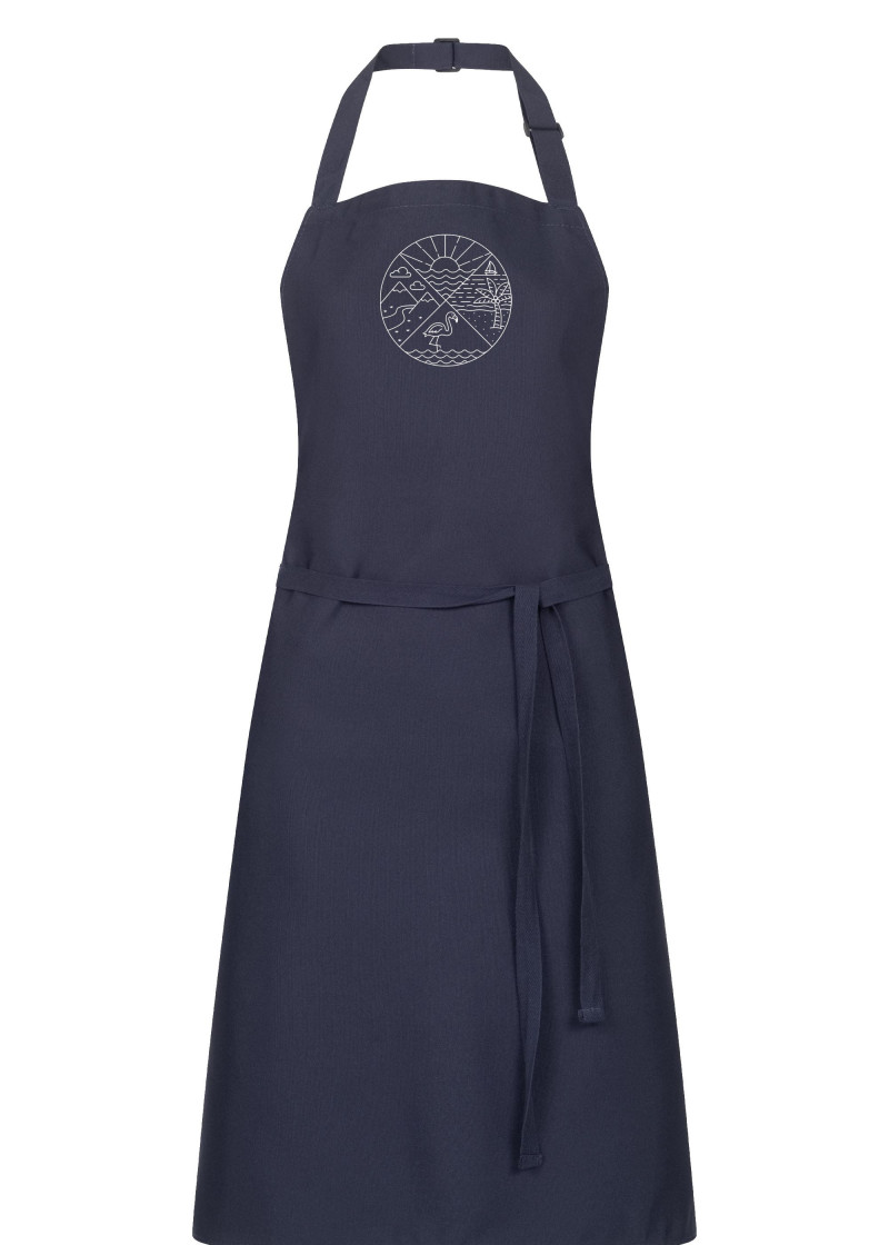 Dunkelblaue Latzschürze mit Urlaub Logo