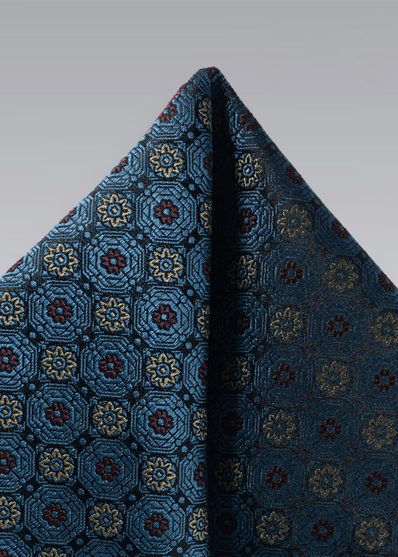 Cavalieri Einstecktuch – Seide Ornament Blau-Gold