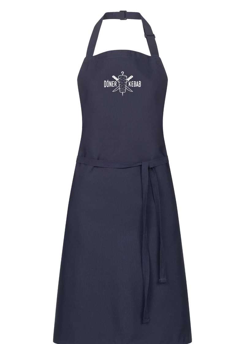 Dunkelblaue Latzschürze mit Döner Symbol