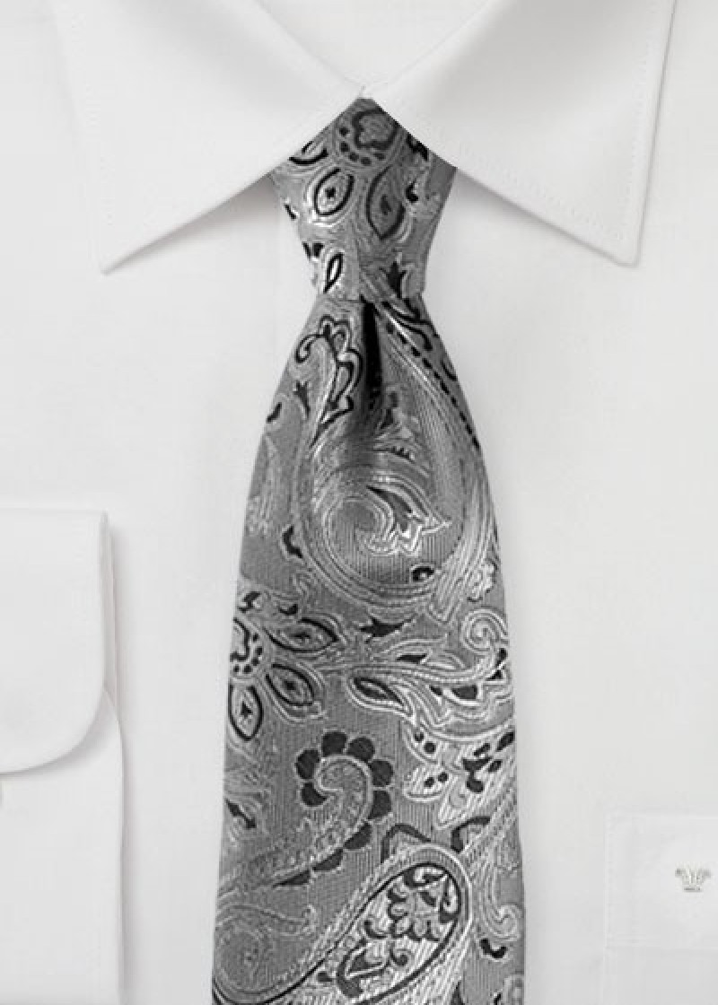 Herrenkrawatte elegantes Paisley-Motiv silber