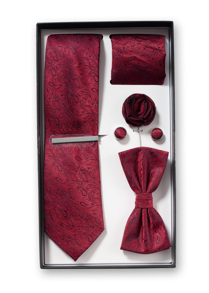 Geschenkbox Paisleymotiv rot mit Herrenkrawatte,