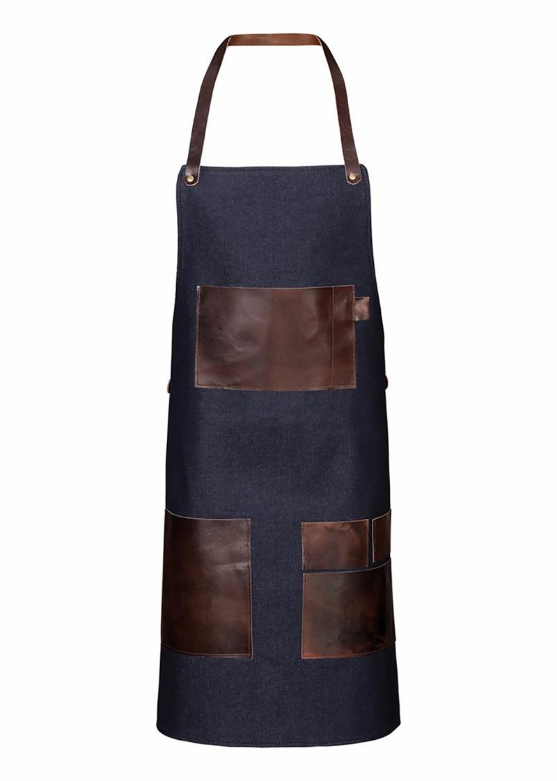 Schürze aus Baumwolle mit Ledertaschen - Navy