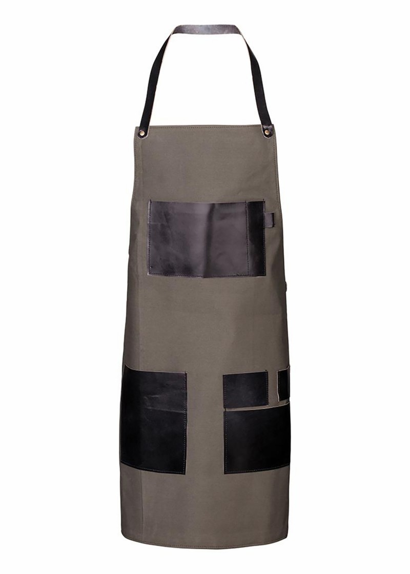 Schürze aus Baumwolle mit Ledertaschen - Dark