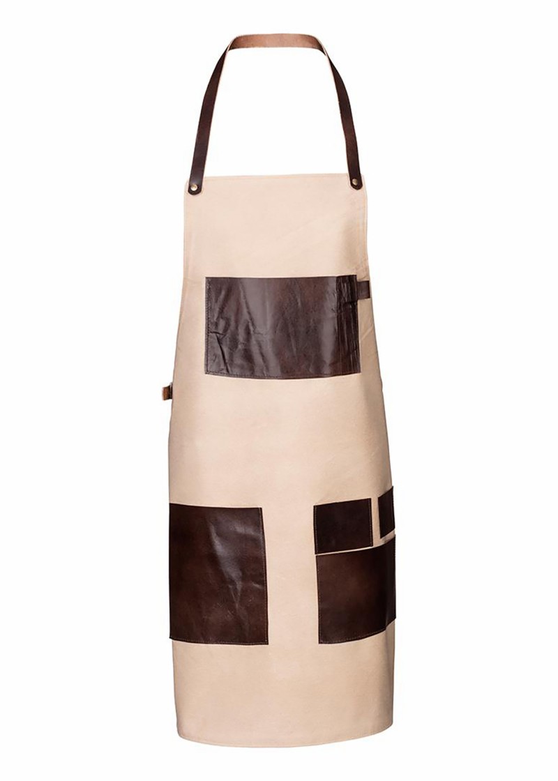 Schürze aus Baumwolle mit Ledertaschen - Sand