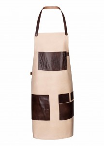 Schürze aus Baumwolle mit Ledertaschen - Sand