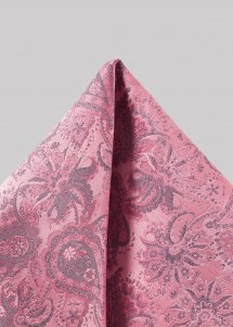 Einstecktuch aus Mikrofaser mit schimmerndem Paisleymuster in Rosa mit grauen Elementen