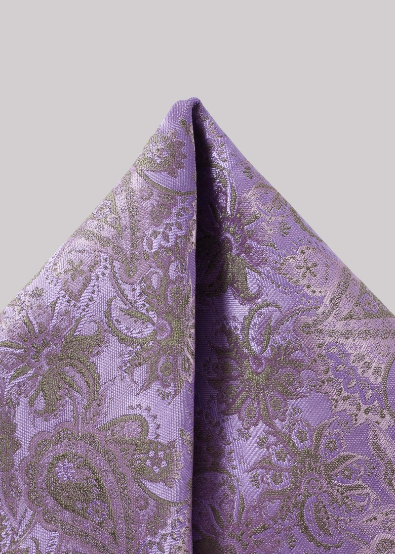 Einstecktuch mit Paisleymuster in Lila mit grünen