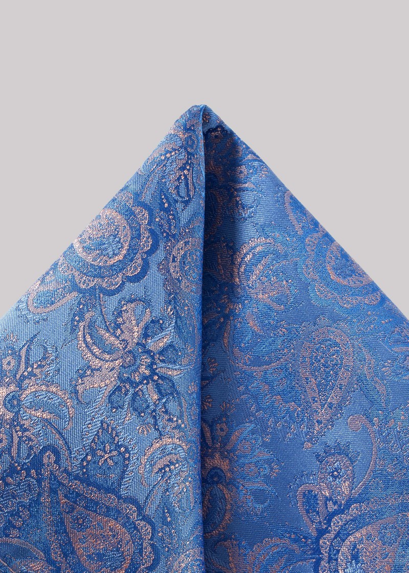 Blaues Einstecktuch mit Paisleymuster in zartem