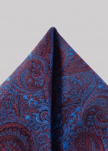 Königsblaues Einstecktuch aus Mikrofaser mit schimmerndem Paisleymuster in dunklem Rot von Puccini