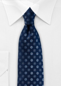 Seidenkrawatte Dunkelblau mit Blumenmotiv in Hellblau