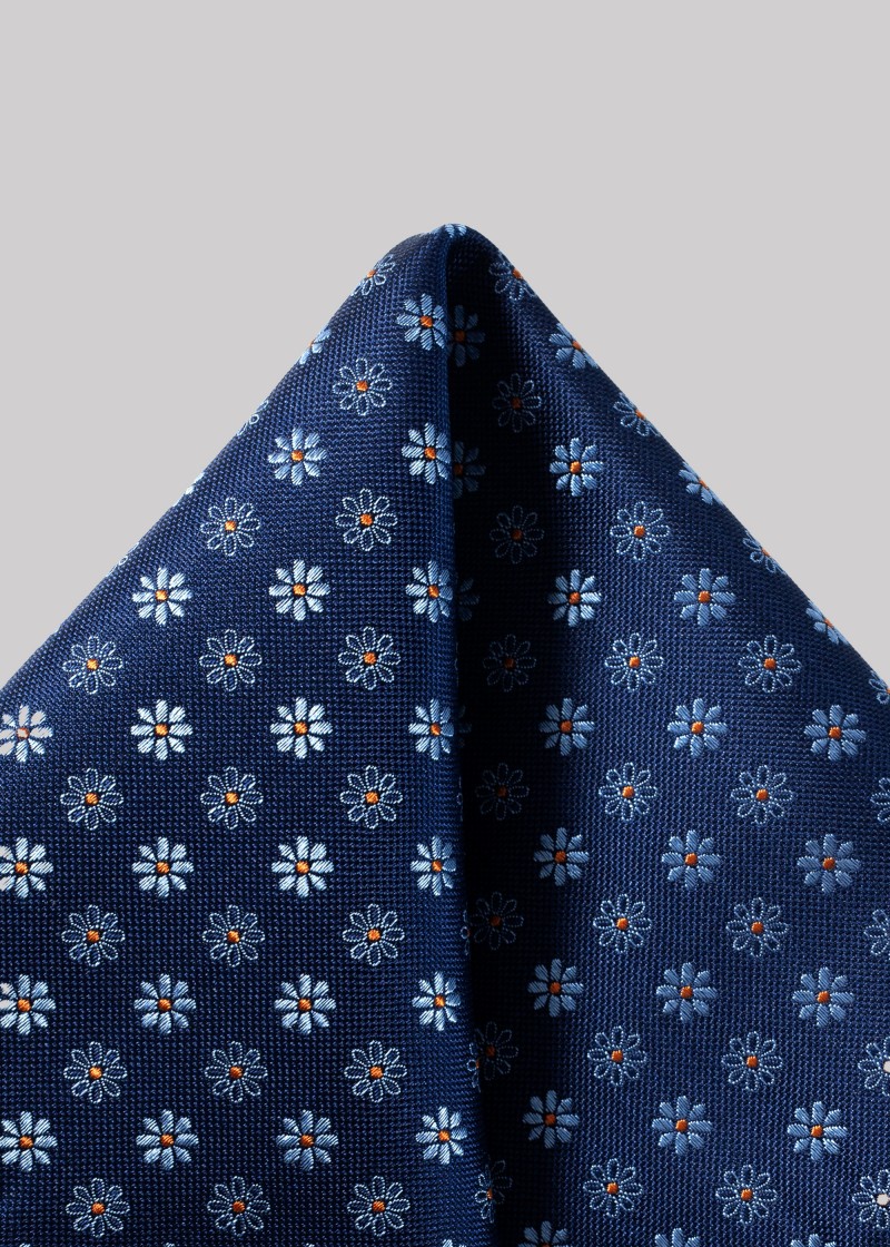 Seiden-Einstecktuch Dunkelblau mit Blumenmotiv