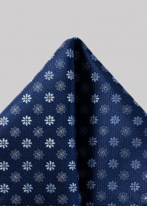 Seiden-Einstecktuch Dunkelblau mit Blumenmotiv in Hellblau