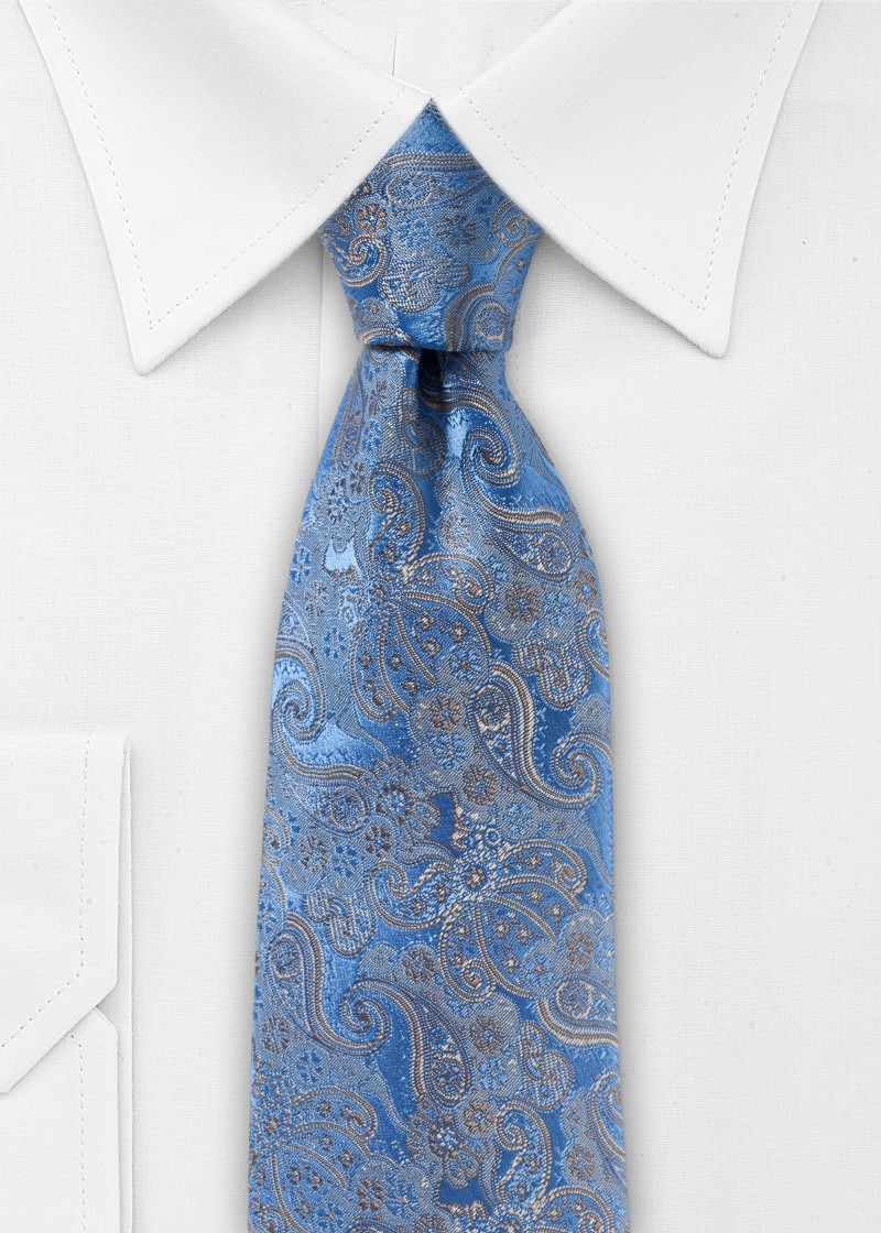 Seidenkrawatte in Blau mit Paisley-Muster