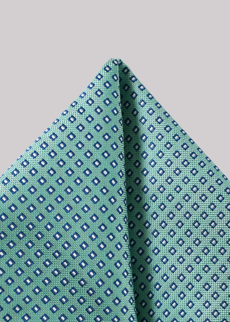 Einstecktuch Türkis mit Muster in Blau-Weiß