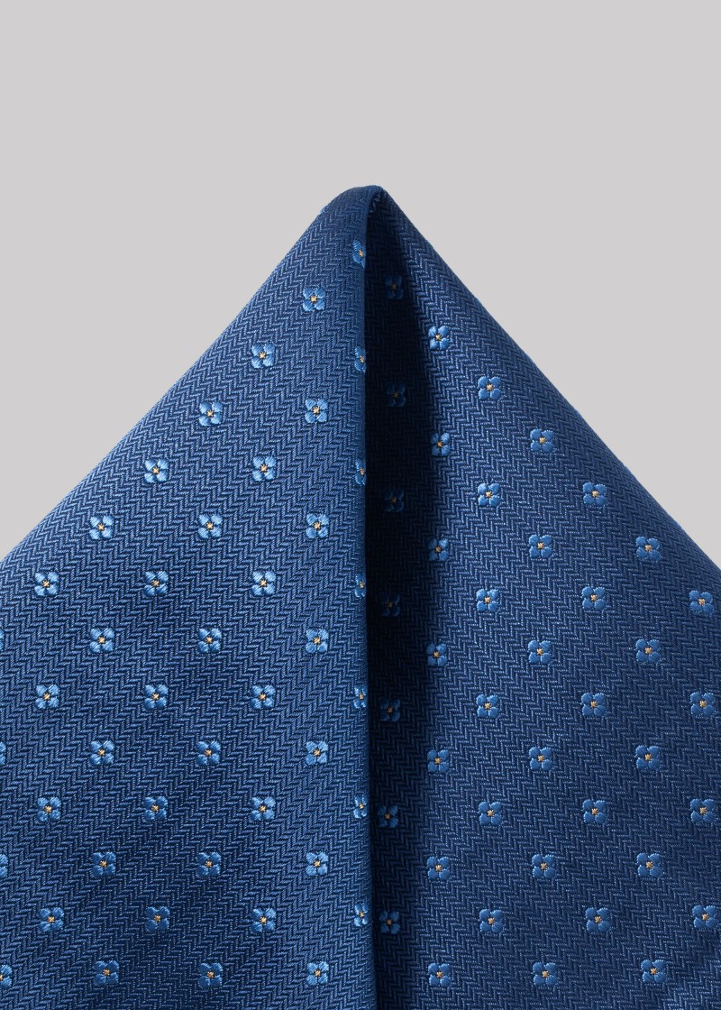 Blaues Einstecktuch mit Blumen-Muster und Struktur