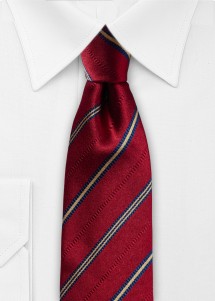 Seiden-Krawatte in edlem Rot mit eleganten Steifen in Gold und Dunkelblau