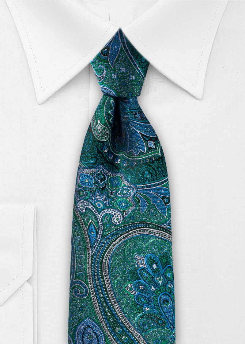 Krawatte mit Paisley-Motiv (grün-blau)