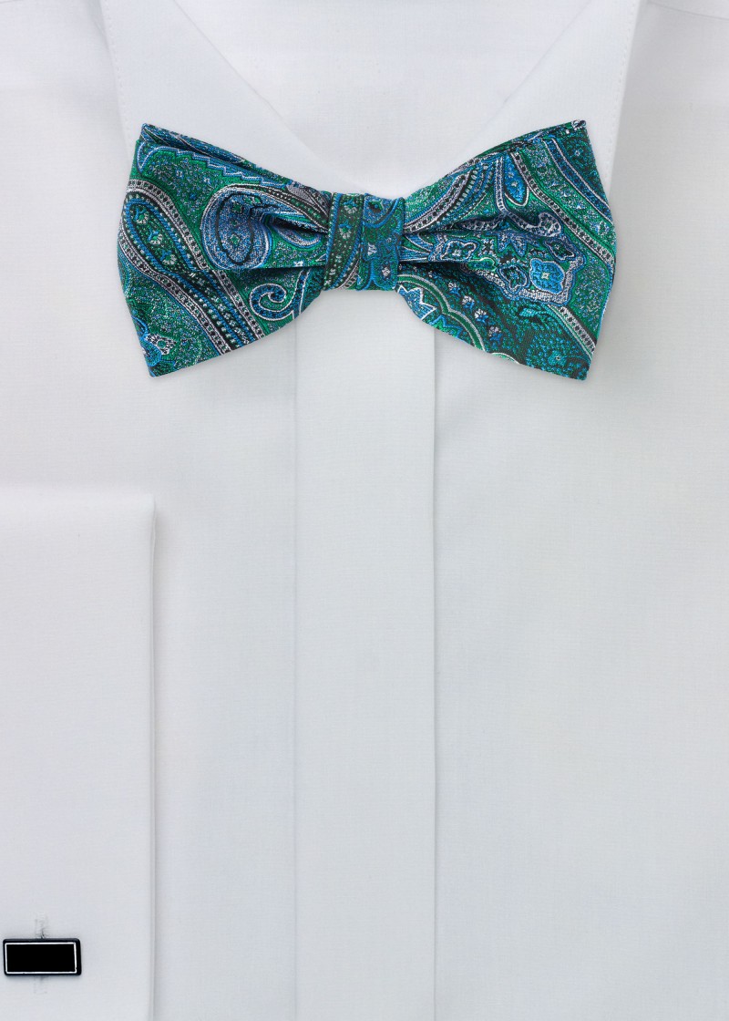 Fliege mit Paisley-Motiv in Grün-Blau