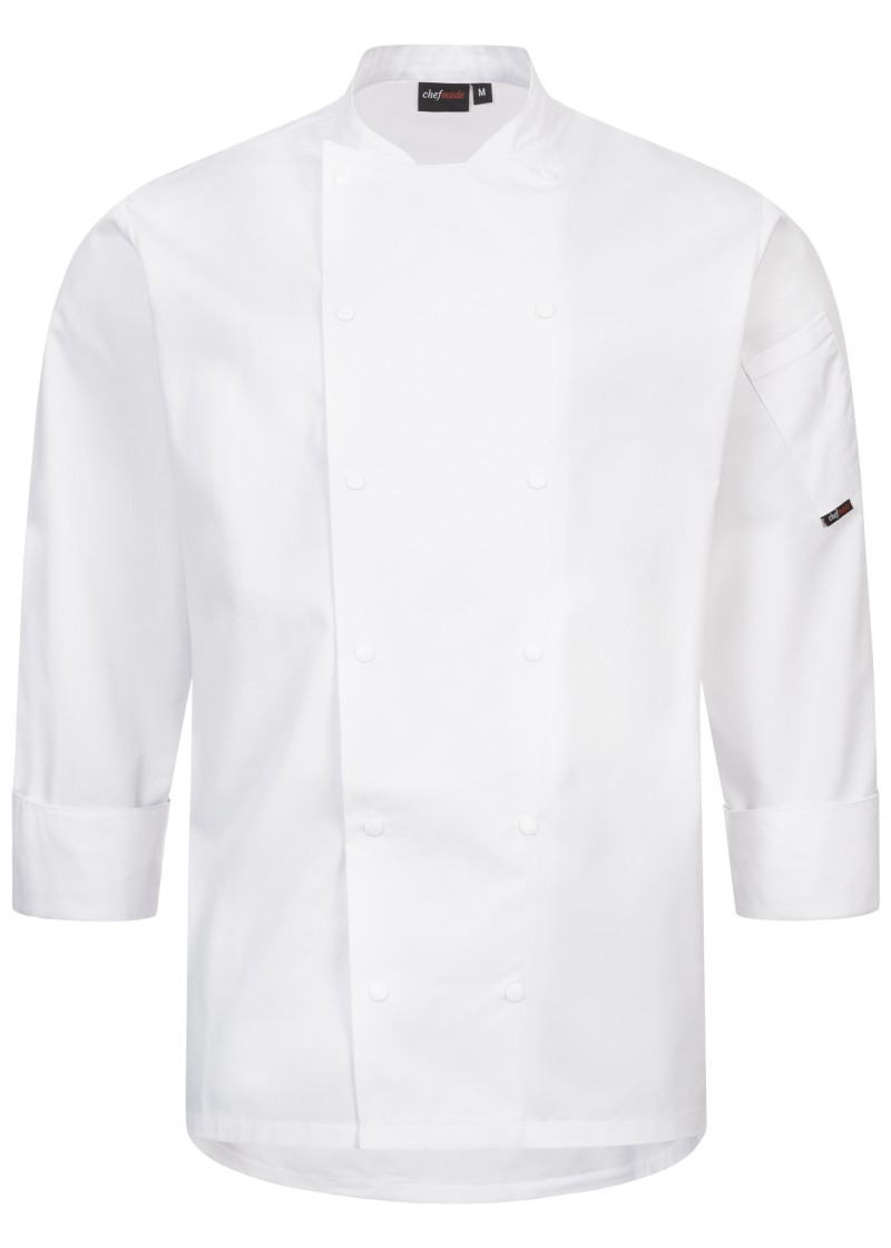 Damen- und Herrenkochjacke mit Druckknöpfen (weiß)