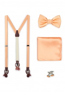 Set aus Hosenträger, Fliege, Einstecktuch, Manschettenknöpfe Aprikot