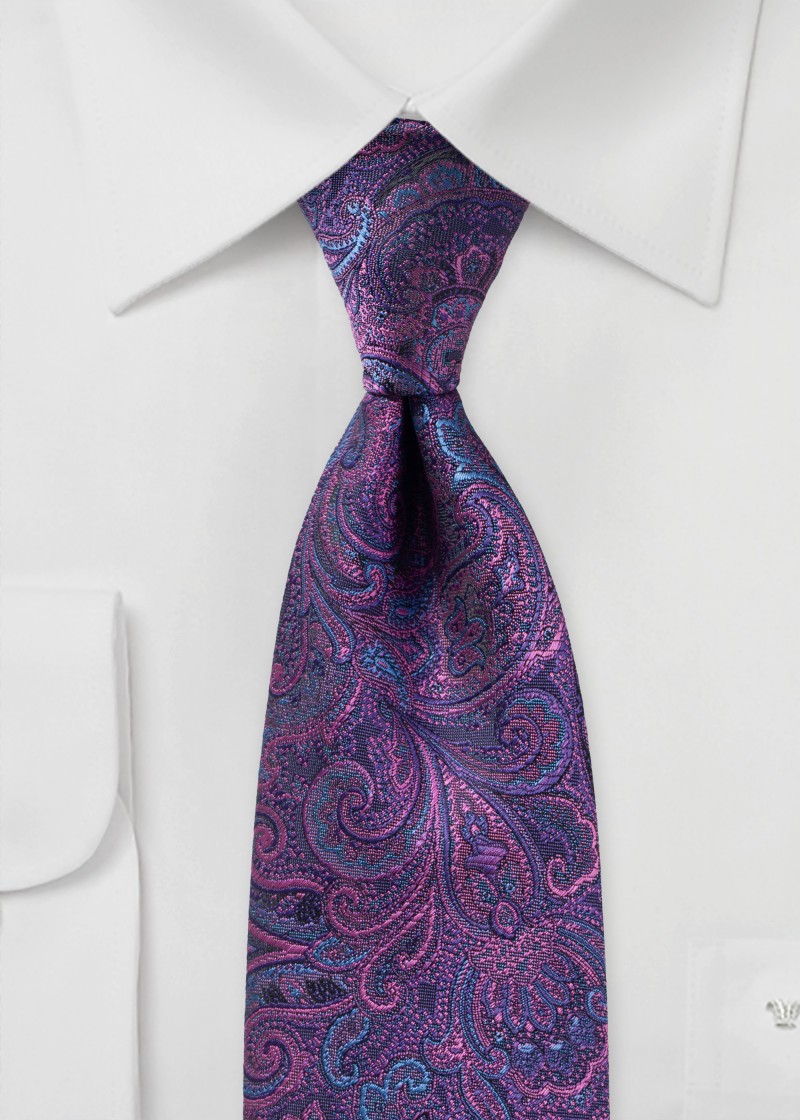 Kinder-Krawatte mit  Paisley-Motiv (Violett, Navy)