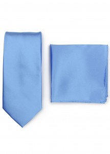 Set aus Krawatte und Einstecktuch Hellblau einfarbig