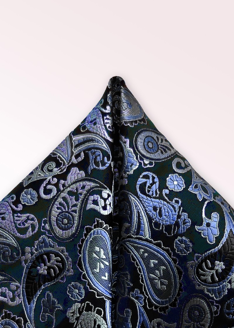 Kavaliertuch Paisley-Muster nachtschwarz hellblau