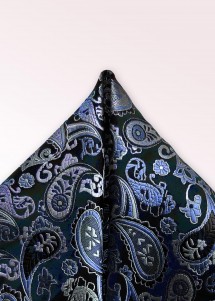 Einstecktuch Paisleymuster Tiefschwarz Himmelblau