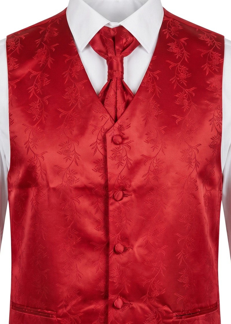 Rote Hochzeitsweste mit floralem Muster im Set