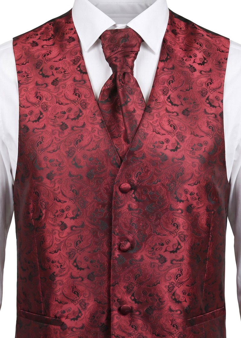 Bordeaux Hochzeitsweste mit Ornamentmuster Ashford