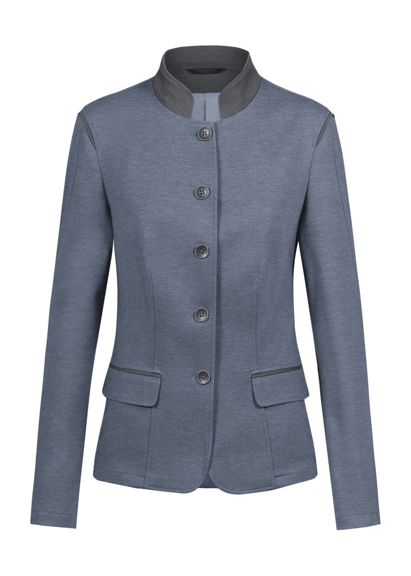 Damenblazer im Trachten-Look (blau/Kontrast grau)