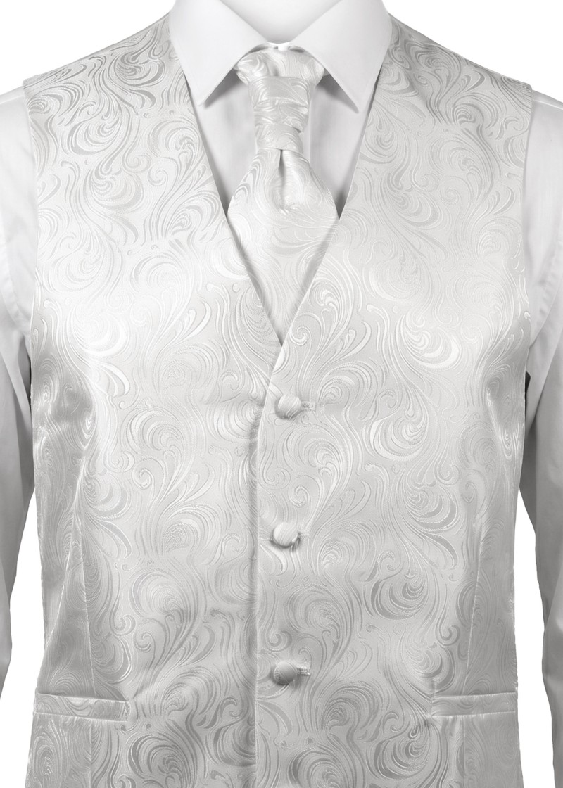 Hochzeitswesten-Set mit ziseliertem Muster Weiß