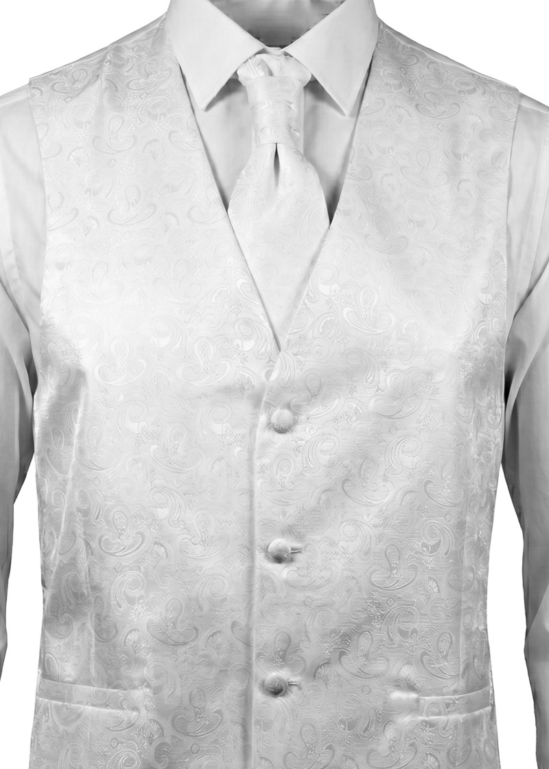 Weiße Hochzeitsweste mit Paisley Muster im Set