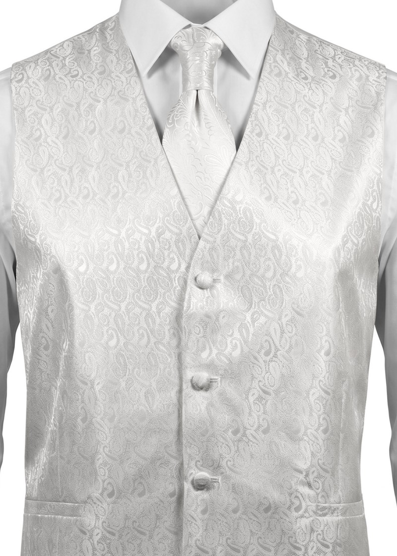 Hochzeitswesten-Set mit Paisley-Muster (Weiß)