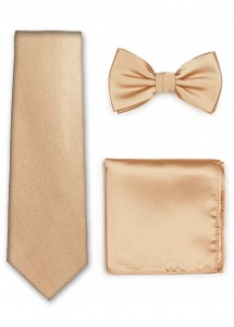 Set Krawatte Fliege Einstecktuch Satin champagner