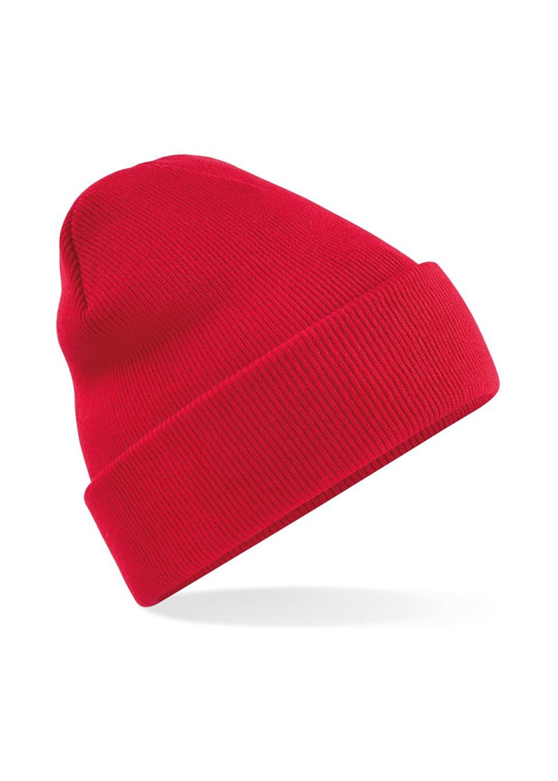 Rote Strickmütze mit Umschlagbund