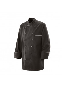 Schwarze Kochjacke mit silbergrauer Paspel