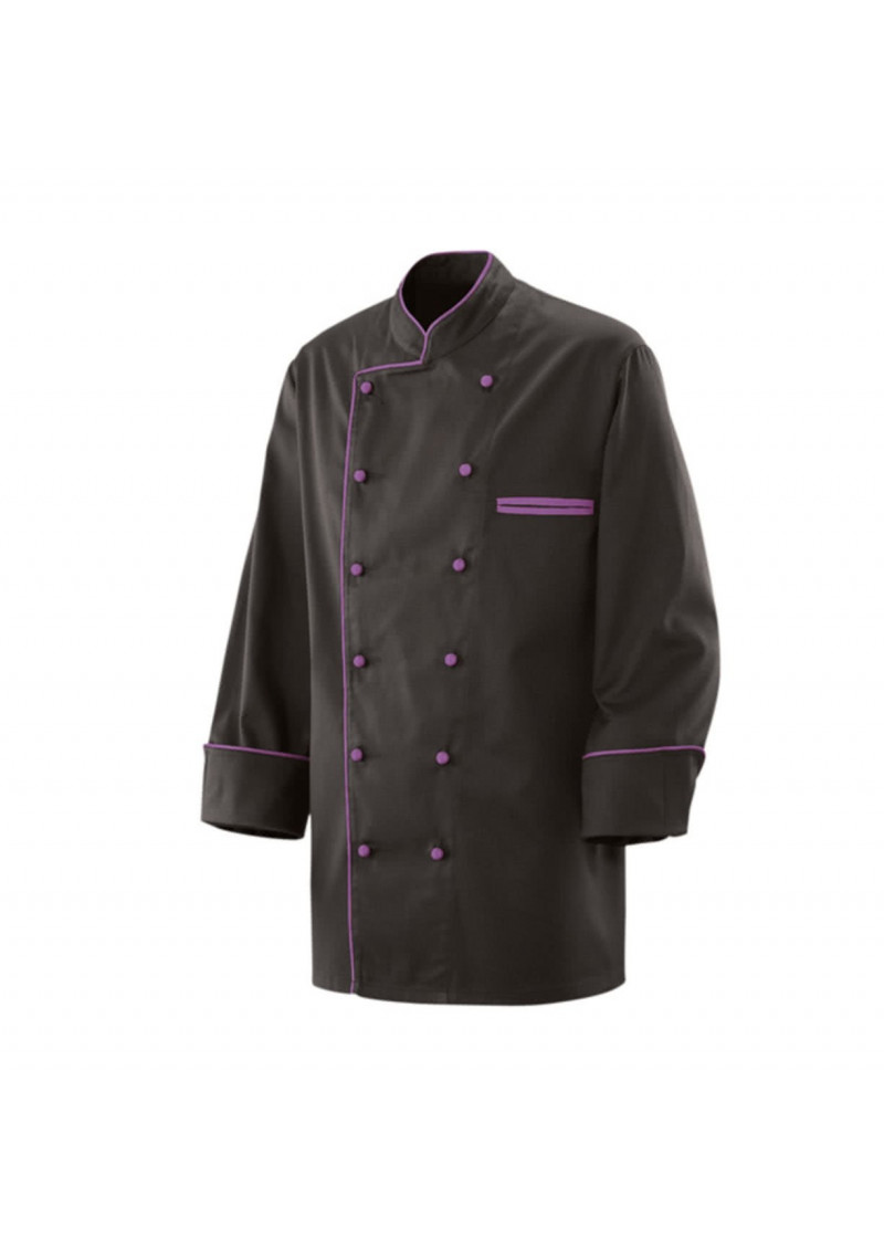 Kochjacke in Schwarz mit purple Paspel