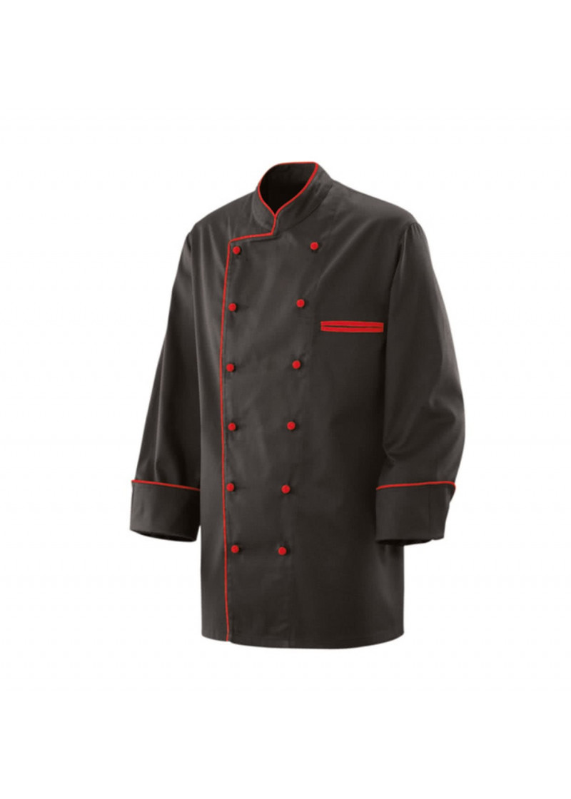 Kochjacke in Schwarz mit roter Paspel