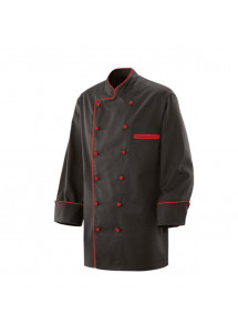 Schwarze Kochjacke mit roter Paspel