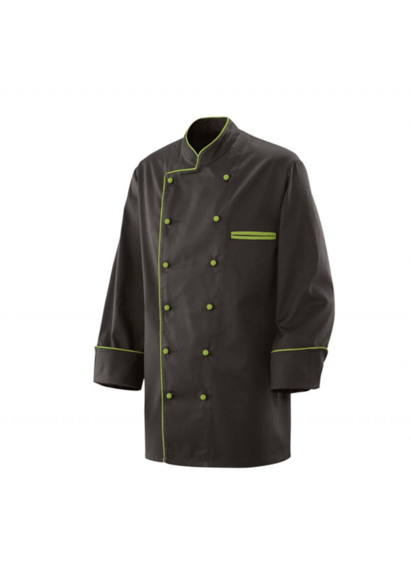 Kochjacke in Schwarz mit Paspel in Lemongreen