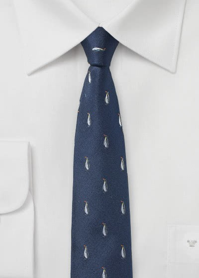 Herrenkrawatte Pinguine marineblau