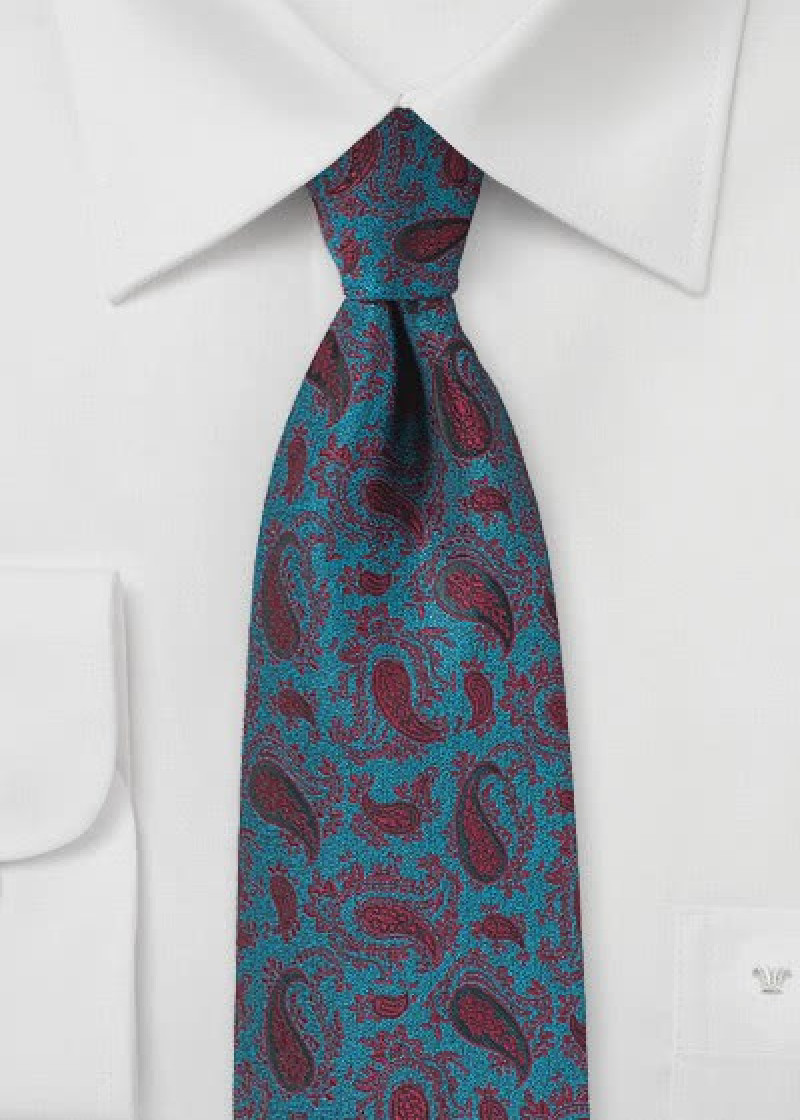 Kravatte petrol bordeauxrot Paisley-Motive
